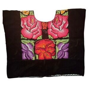 Authentic Hand Embroidered Mexican Blouse Vintage Floral Lined Boho Artisanal